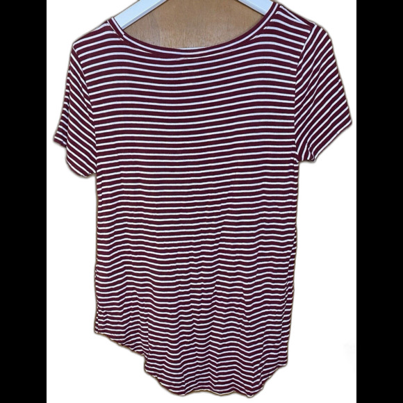 HOLLISTER T-Shirt Loose Striped Pocket Short Sleeves Blouse Womens S Maroon Red - Picture 3 of 9